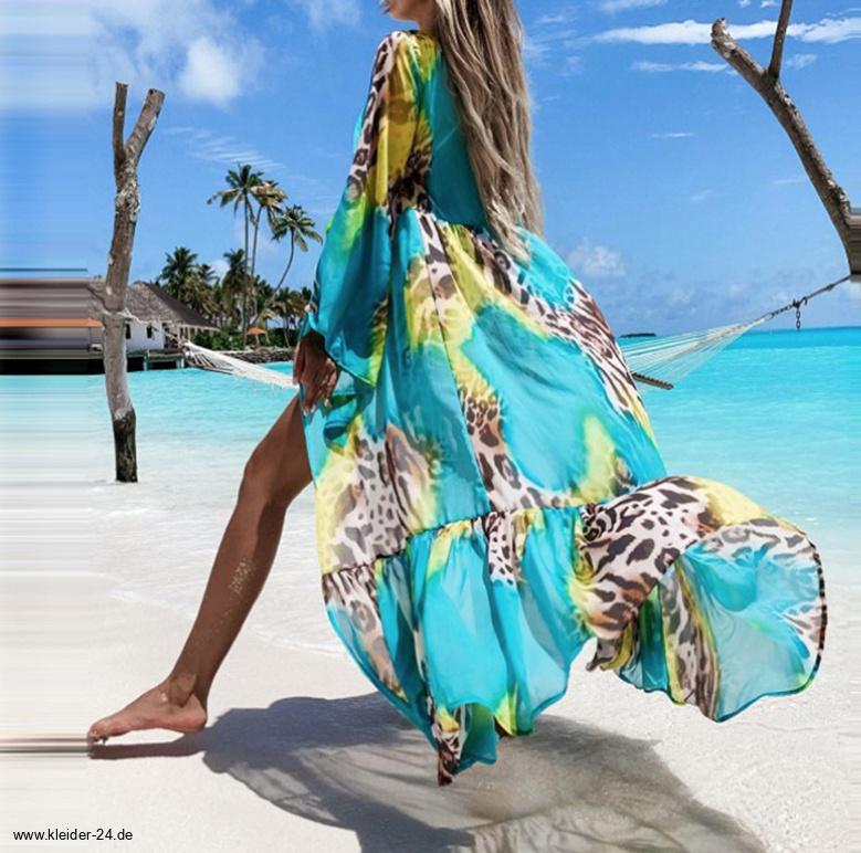 Kleider Trends 2024 | Langes Kimono Style Sommer Strandkleid Blau mit Leo  Muster | Damen Kleider Sommerkleider Elegante Kleider Abendkleider  Strandkleider Maxikleider Partykleider Günstig Online Kaufen